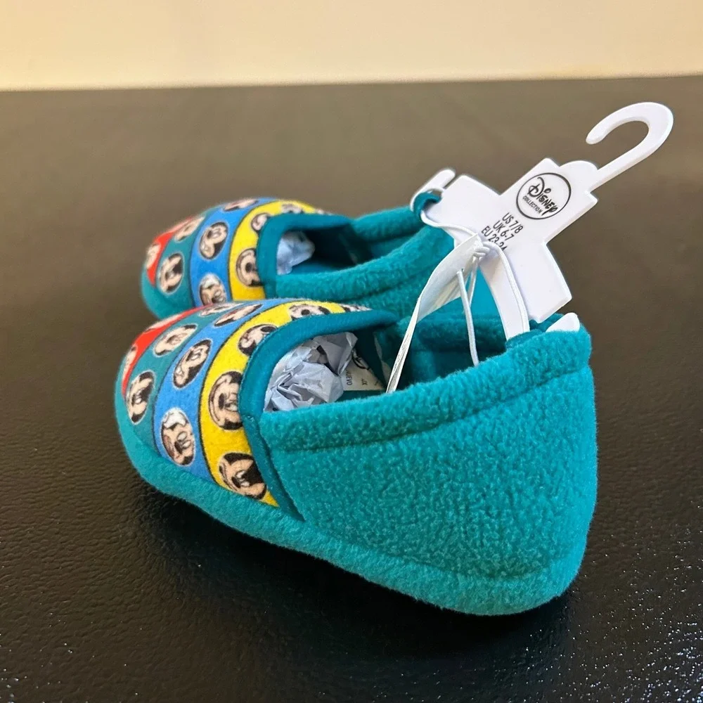 Disney Mickey Mouse Slippers Kids Size 7/8 Blue Fleece Slip On Cozy Character
